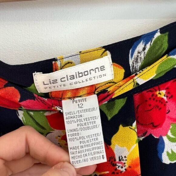 Vintage Liz Claiborne Petite Collection Women’s 12 Lined Navy Blue Floral Skirt - Picture 5 of 9